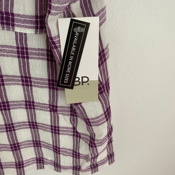 𝅺BP Casual Plaid Crop Boxy Short Sleeve Camp Shirt Large White Purple NWT - Picture 5 of 8